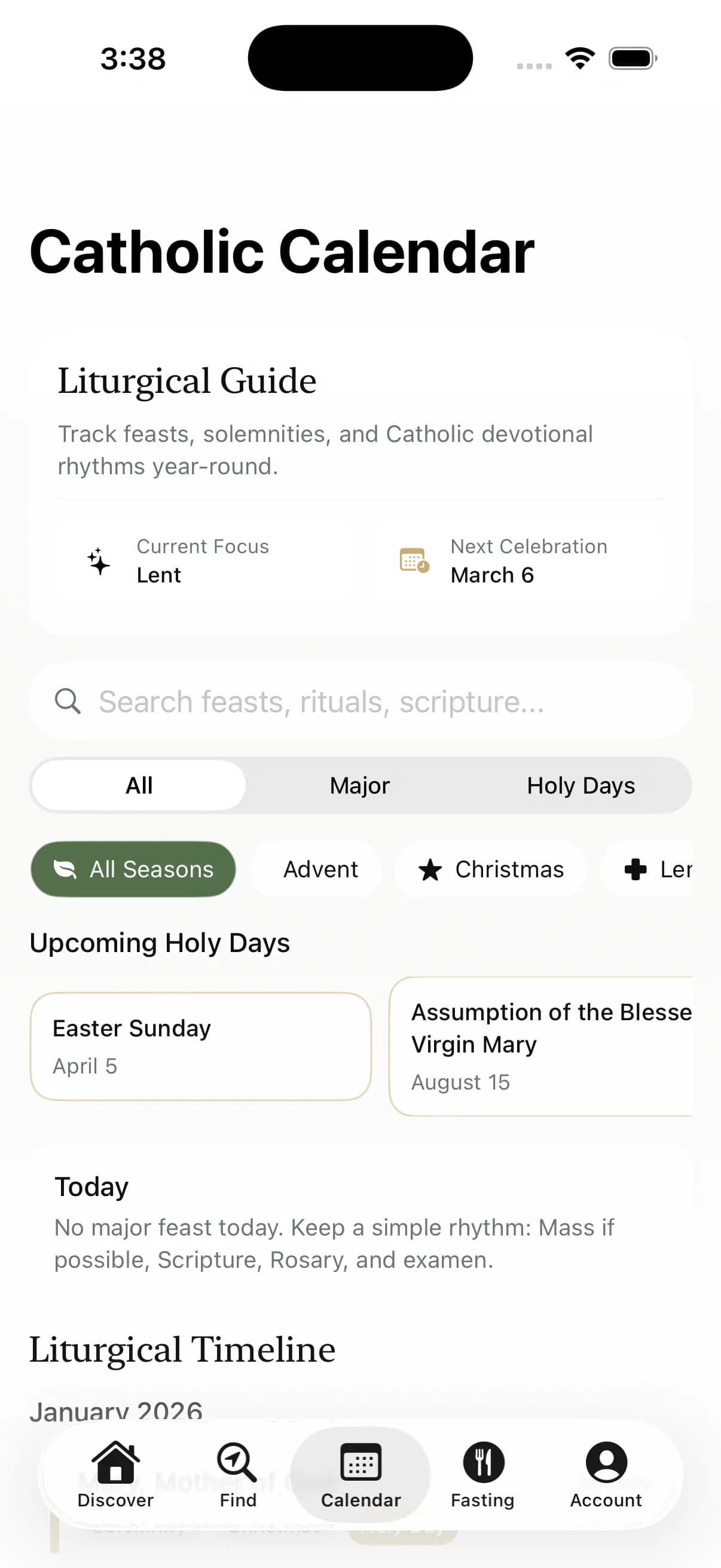 Ecclesiastical Calendar View